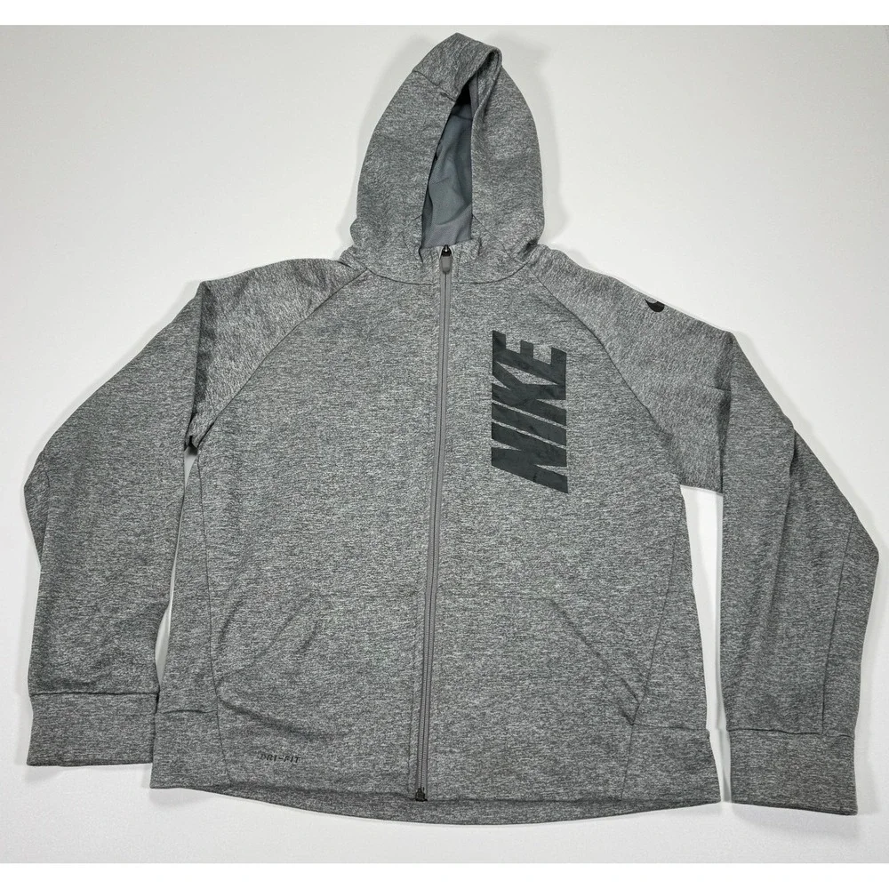 Nike Dri-FIT Mens XL Heather Gray Full Zip Hoodie Sweatshirt Athletic Training